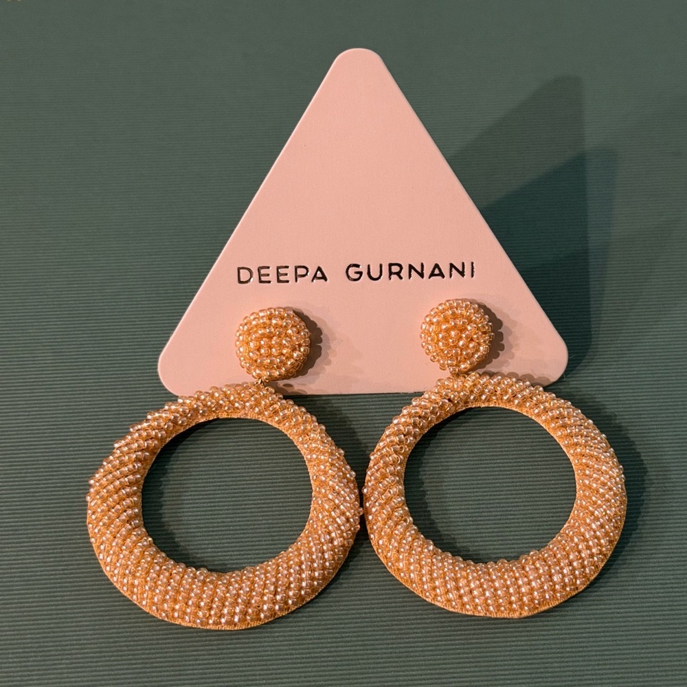New Deepa Gurnani Champagne Beaded Hoop Dangle Circle Earrings